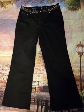 Black Women’s Jeans with Embellished Waistband